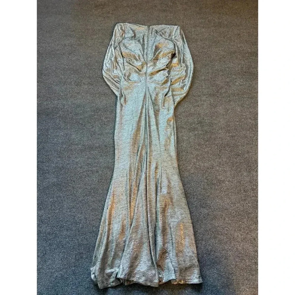 $1925 Talbot Runhof Rosin Gown Metallic Gray Wrap Front Back Zipper Dres… - Picture 7 of 13